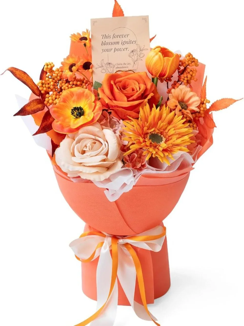 Tinge Time Preserved Flower Bouquet, Orange Artificial Flowers-Faux Flowers